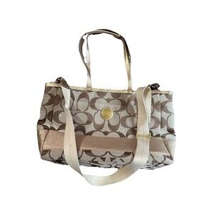 Coach Signature Tote Baby Diaper Bag Travel Satchel Lavender Lining Gold Accent